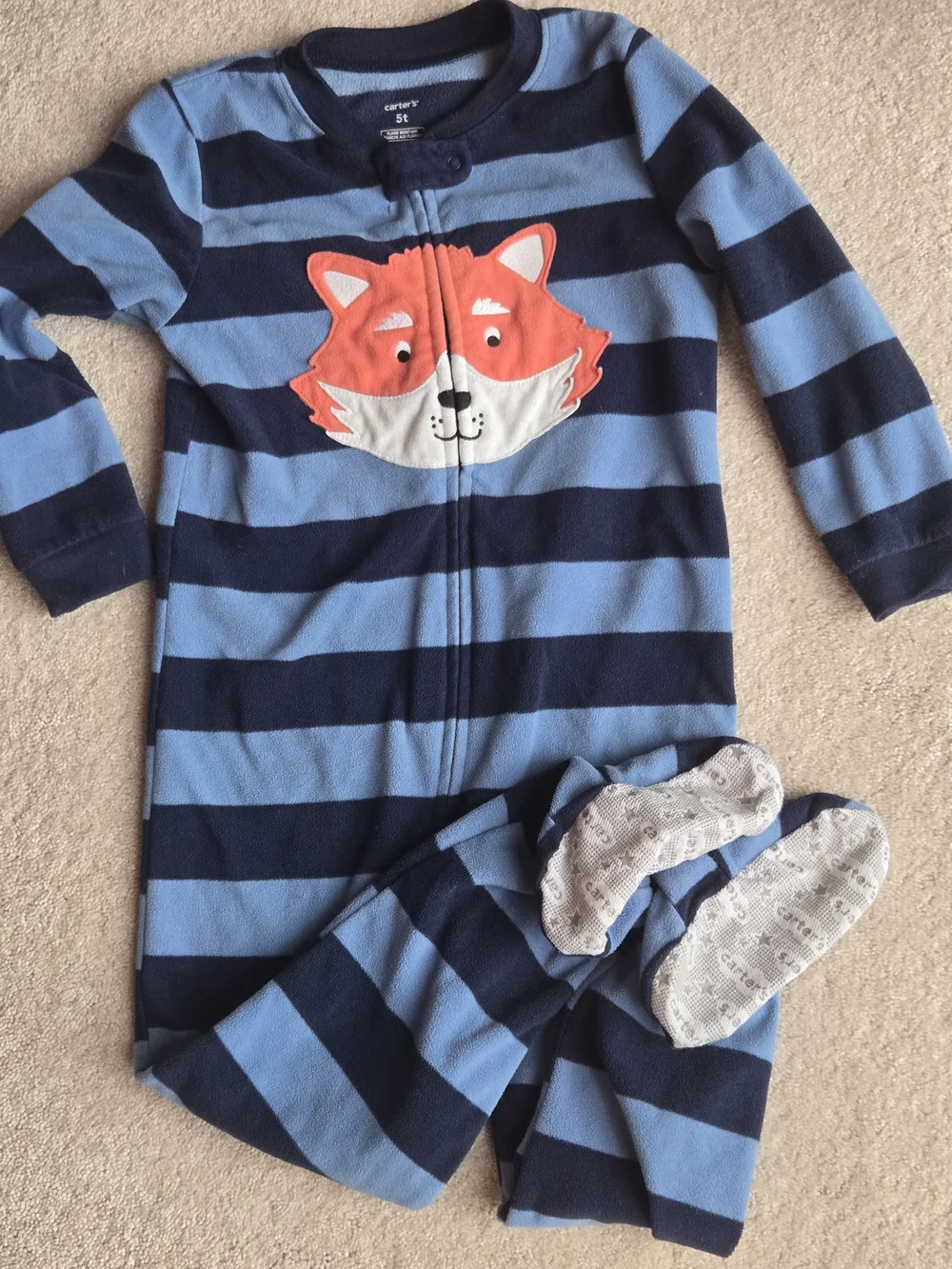 Carter's Navy and Light Blue Striped Fox Fleece One-Piece